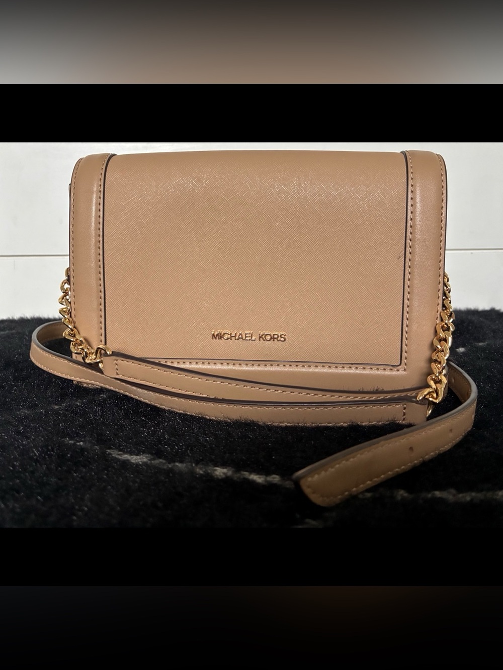 Michael Kors Saffiano Leather Crossbody Bag with Gold Hardware